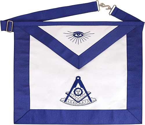 MasonicHub Blue Lodge Master Mason Delantal bordado a mano con cuadrado y brújula, delantal masónico 100% piel de cordero, Azul