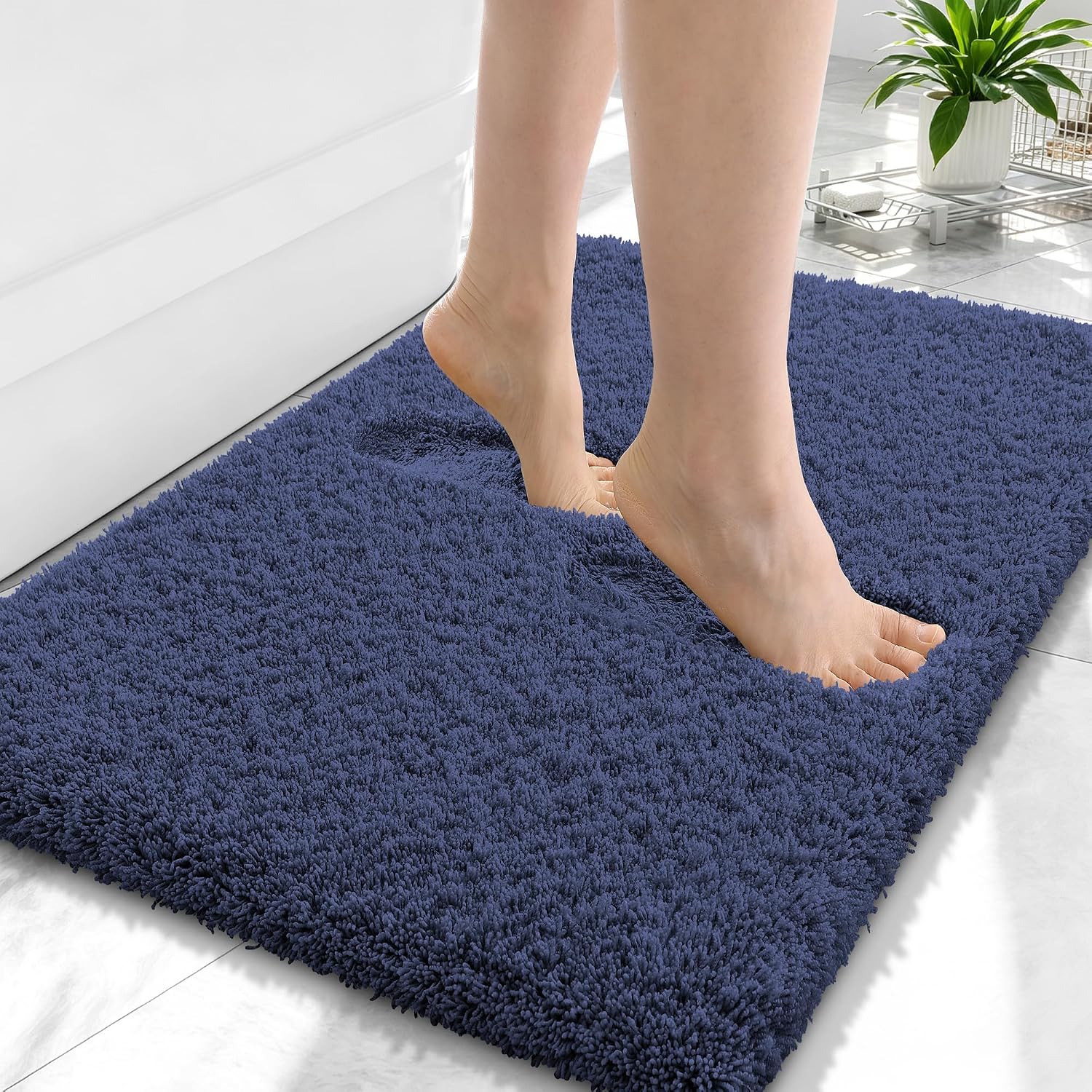  Microfiber Small Bathroom Rugs 24x16, Soft Absorbent Bath Mat, Navy