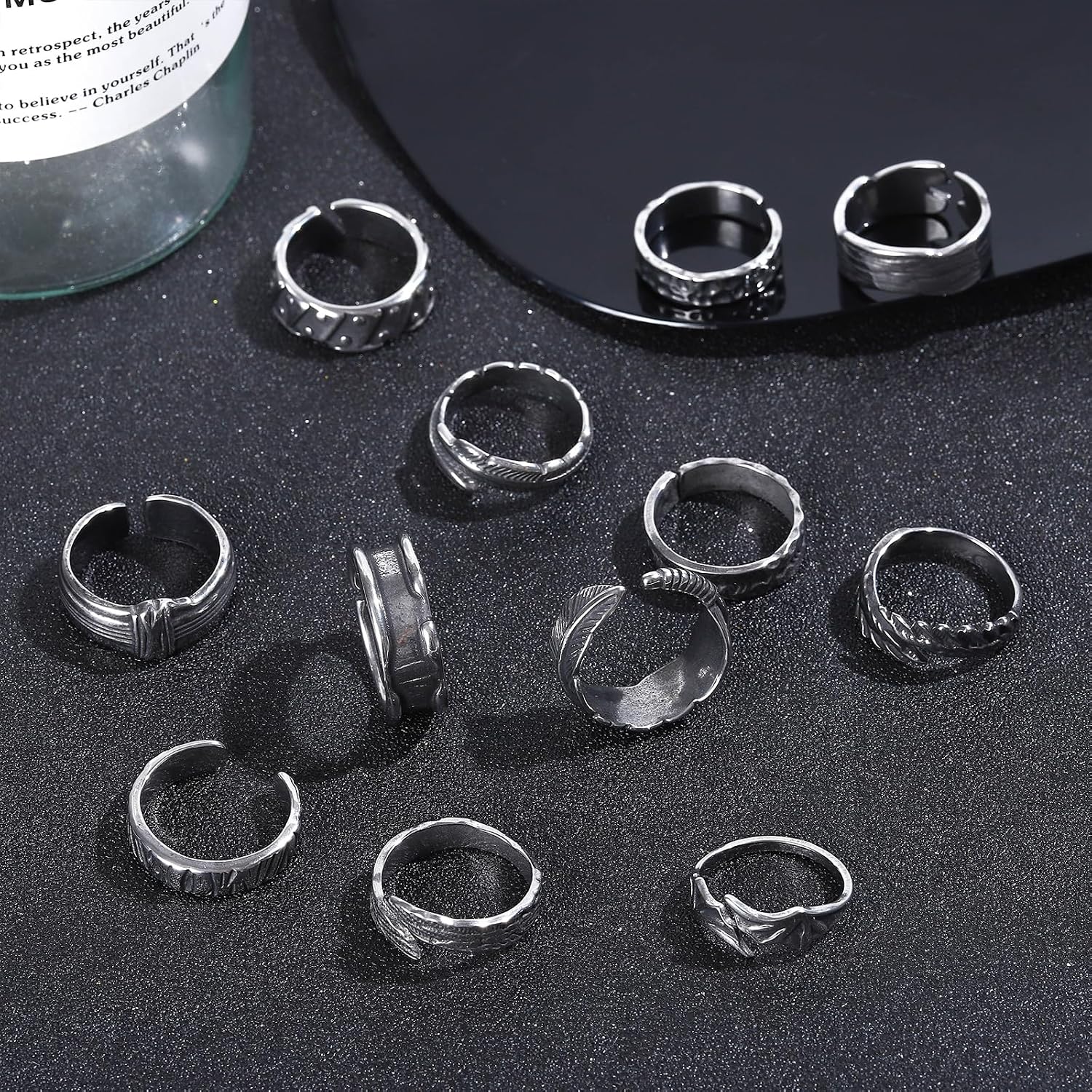 NEWITIN 12 Pieces Vintage Rings for Men Stainless Steel Punk Open Ring Set