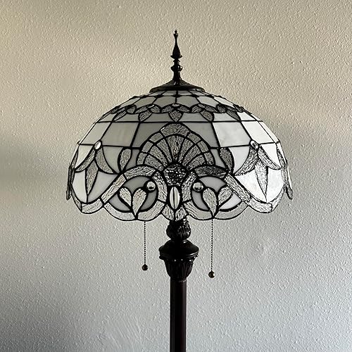 Miniatura 8 de Tiffany - Lámpara de pie con vitrales blancos, estilo barroco, lavanda, base de metal, bombillas LED incluidas para sala de estar, dormitorio, 16