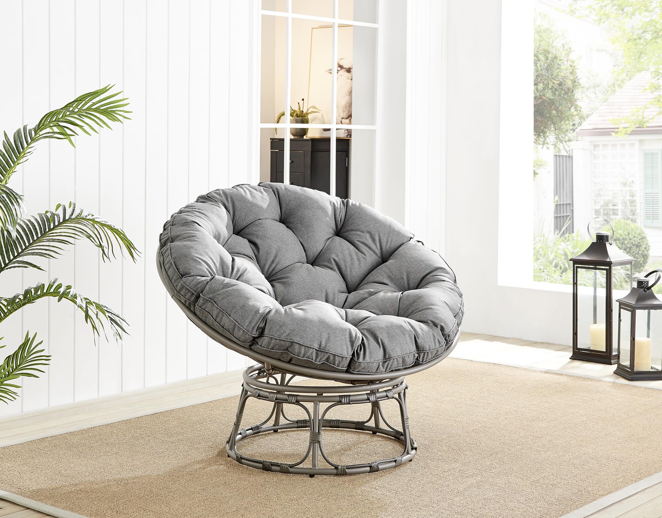 Furniturebox UK Grey Rattan Outdoor Moon Papason Chair in Textured Grey Rattan Weave and 10.5cm Thick Cushion for Ultimate Comfort and Support - Single Garden Chair
