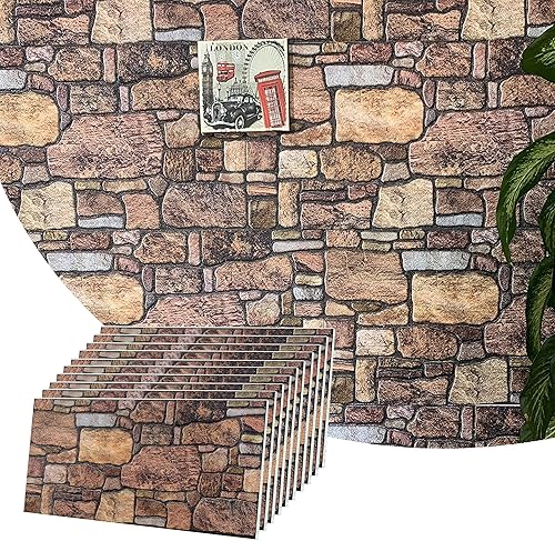 Dundee Deco Paneles de pared 3D - Revestimiento, paneles de pared con aspecto de piedra sepia marrón cobre, revestimiento de espuma de poliestireno