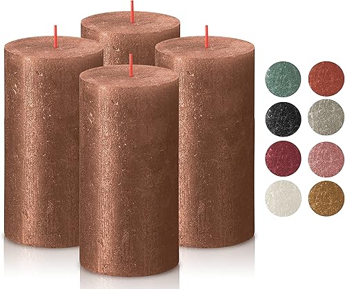 BOLSIUS Cooper - Paquete de 4 velas metálicas brillantes de pilar, 2.75 x 5 pulgadas, calidad europea premium, cera natural ecológica a base de