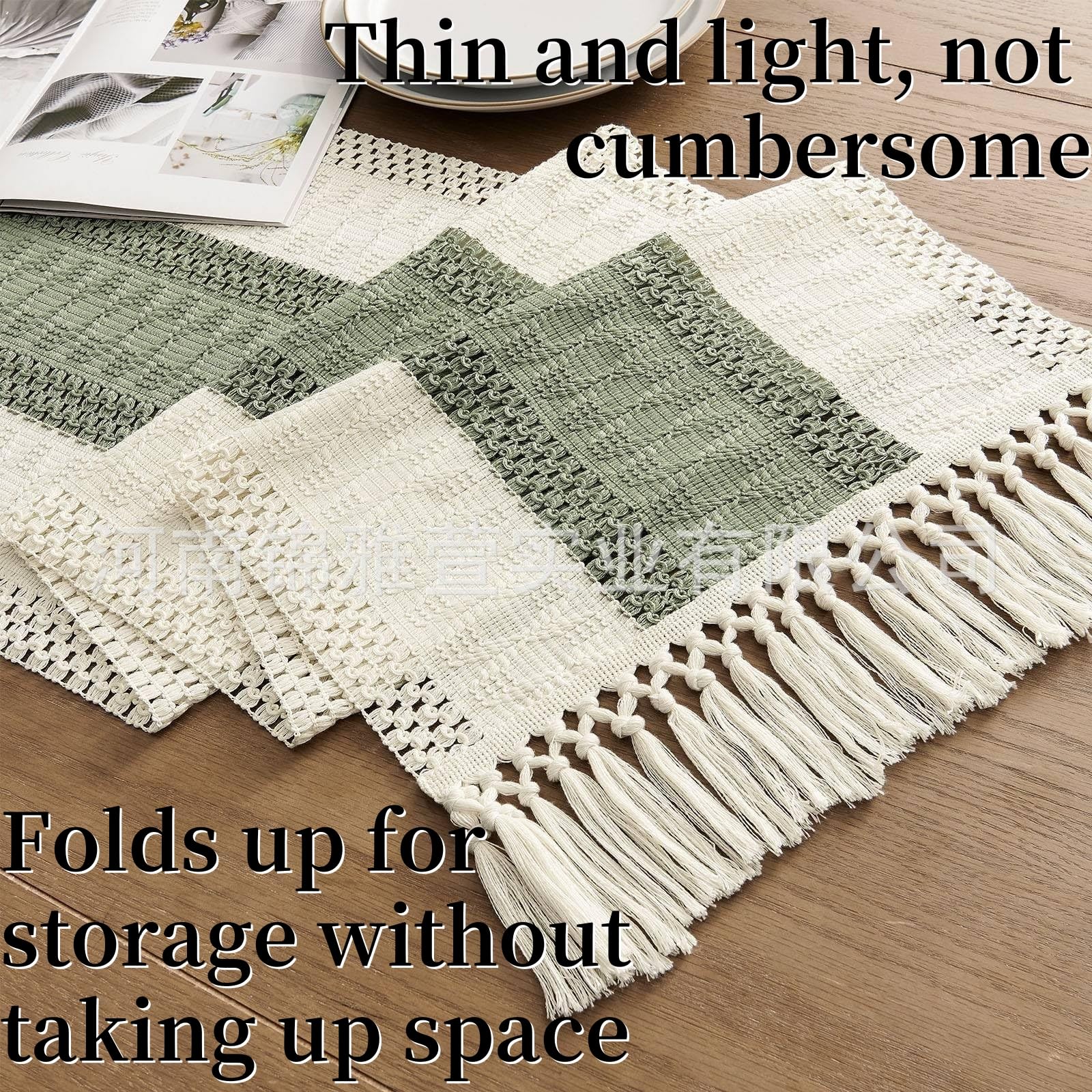 1 runner da tavolo alla moda, stile bohémien, stile rustico, in stile rustico, lavabile, decorazione da tavolo, per feste, compleanni, matrimoni (kaki 4, 30 x 350 cm)