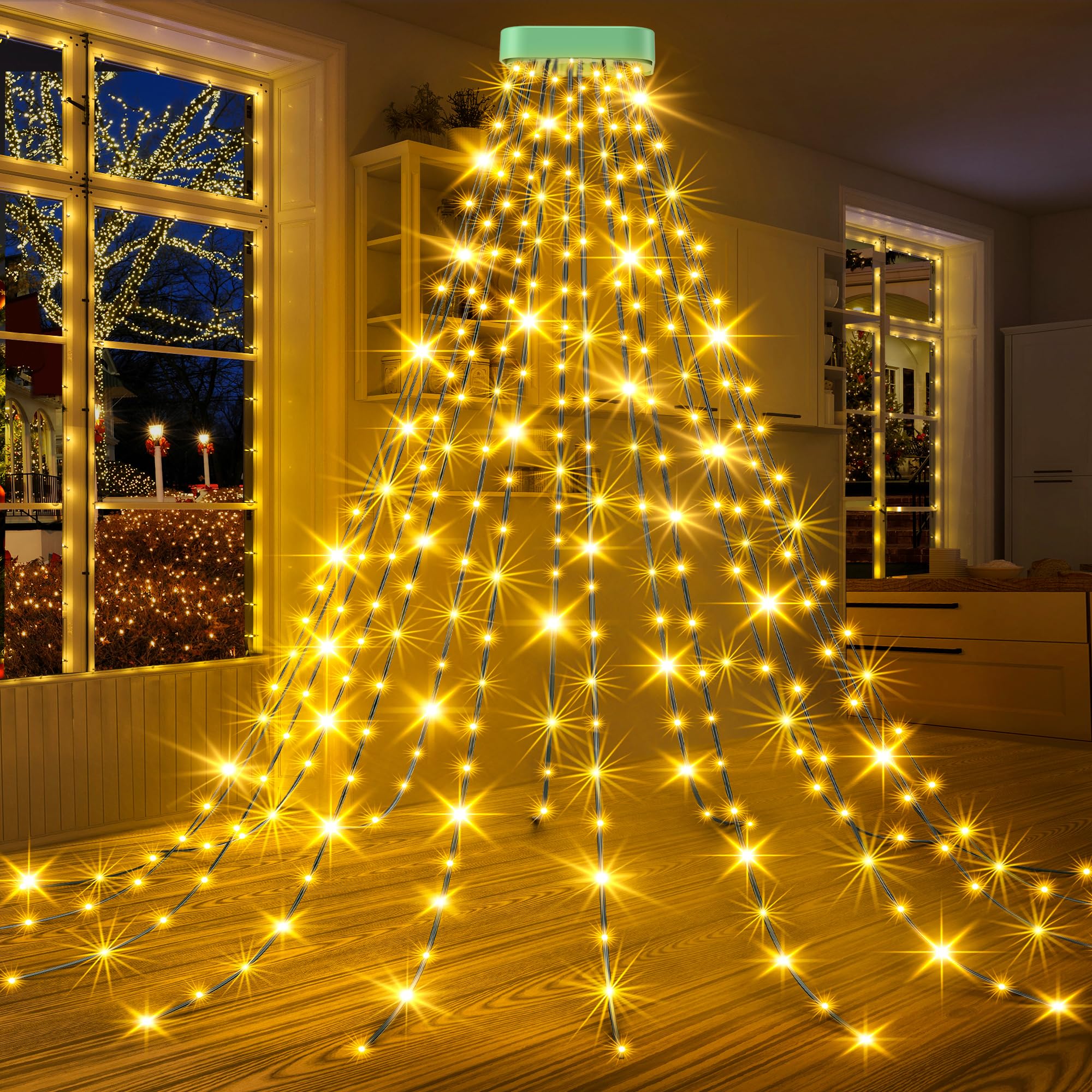 GYLEFY luci Albero di Natale, 2M*16 Rami Catene Luminose 400LED, Anelli Ghirlande Impermeabile per Esterno Interno -Bianco Caldo