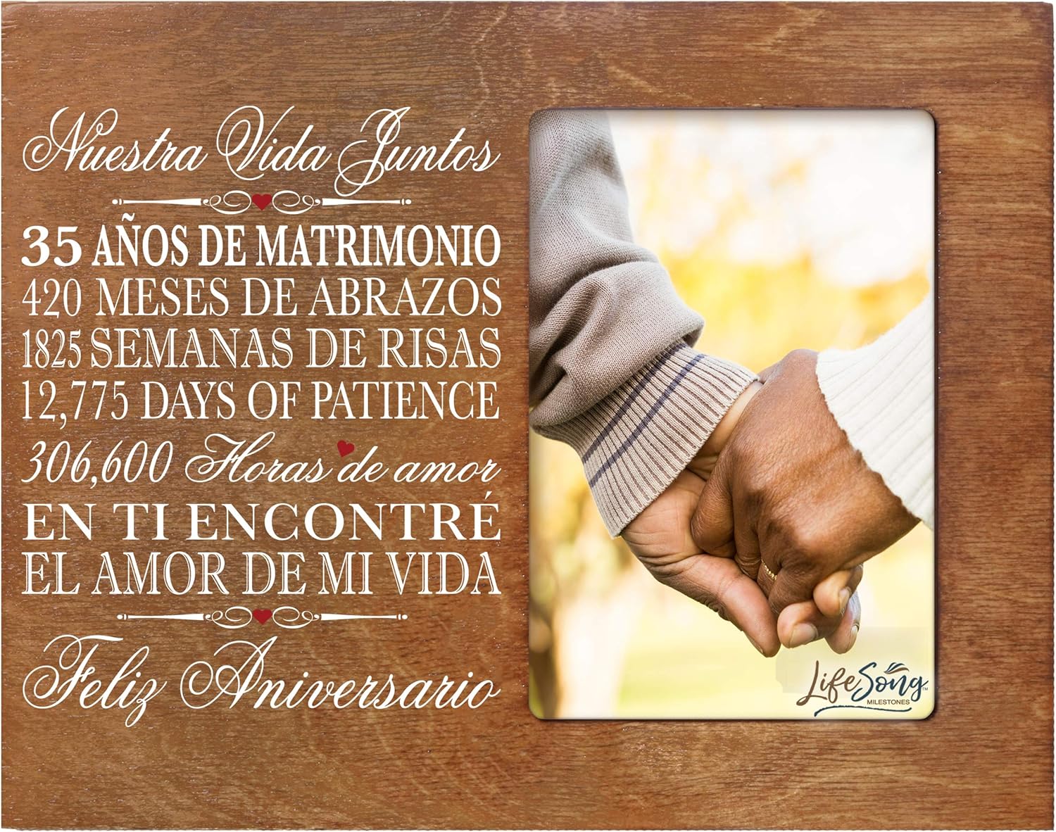 LifeSong Milestones 35th Anniversary Picture Frame Marriage Keepsake Gift with Spanish Verse - Thirty Five Years Wedding Keepsake Gift for Parents Husband Wife Him Her Holds 8x10 Photo (Black)