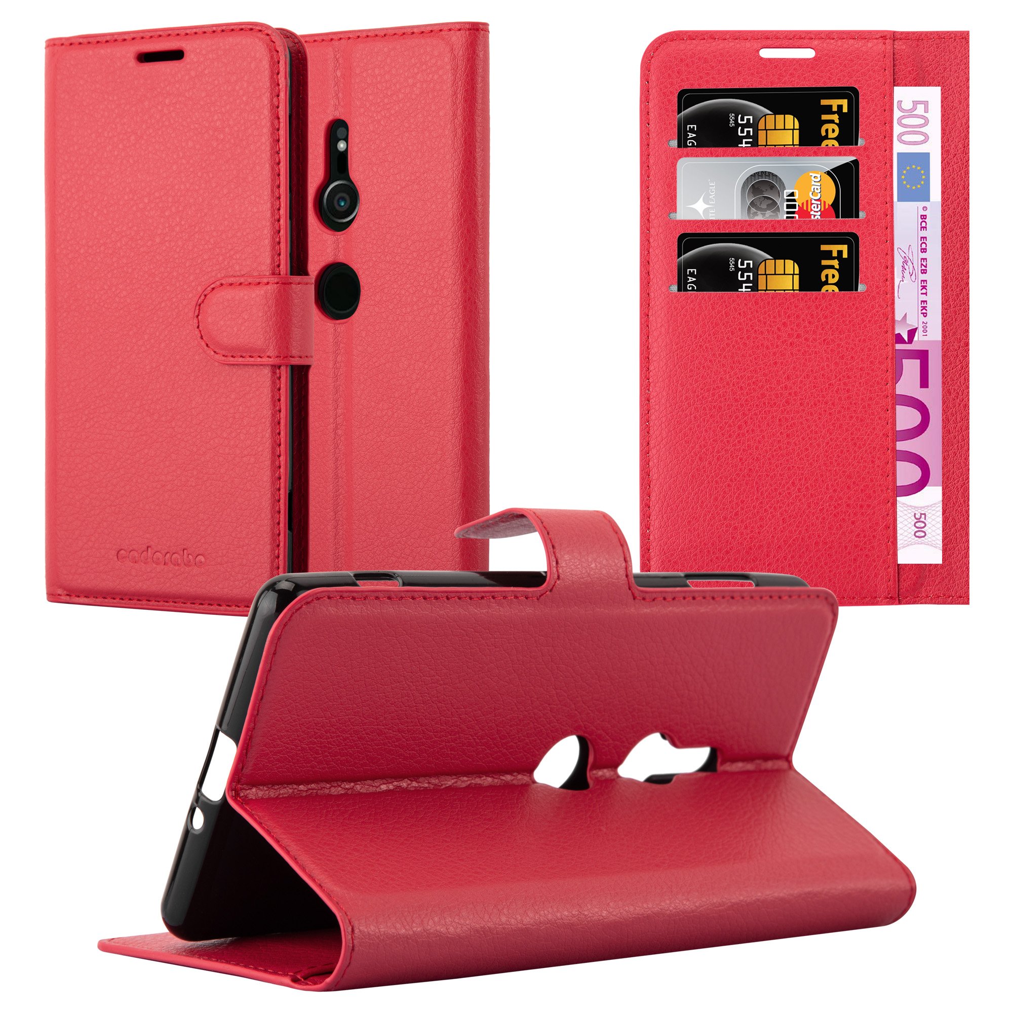 Cadorabo Funda Libro para Sony Xperia M2 Aqua en Rojo CARMÍN - Cubierta Proteccíon con Cierre Magnético, Tarjetero y Función de Suporte - Etui Case Cover Carcasa