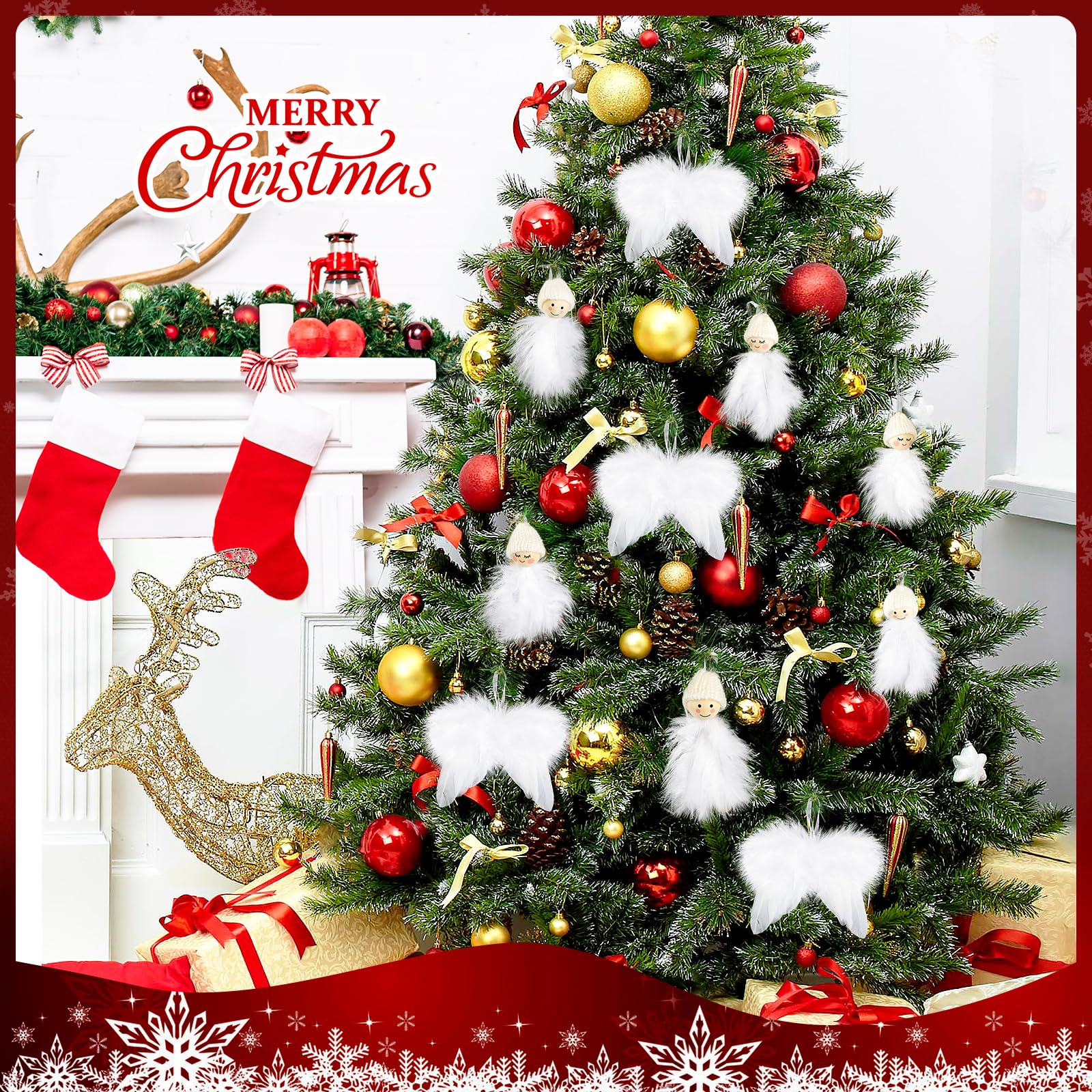 Esvitto Christmas Tree Decorations White Feather, 16 PCS Christmas Ornaments Personalised Angel Wings Hanging Feather, White Xmas Tree Decorations Outdoor and Indoor for Christmas Wedding Home Party - Image 4