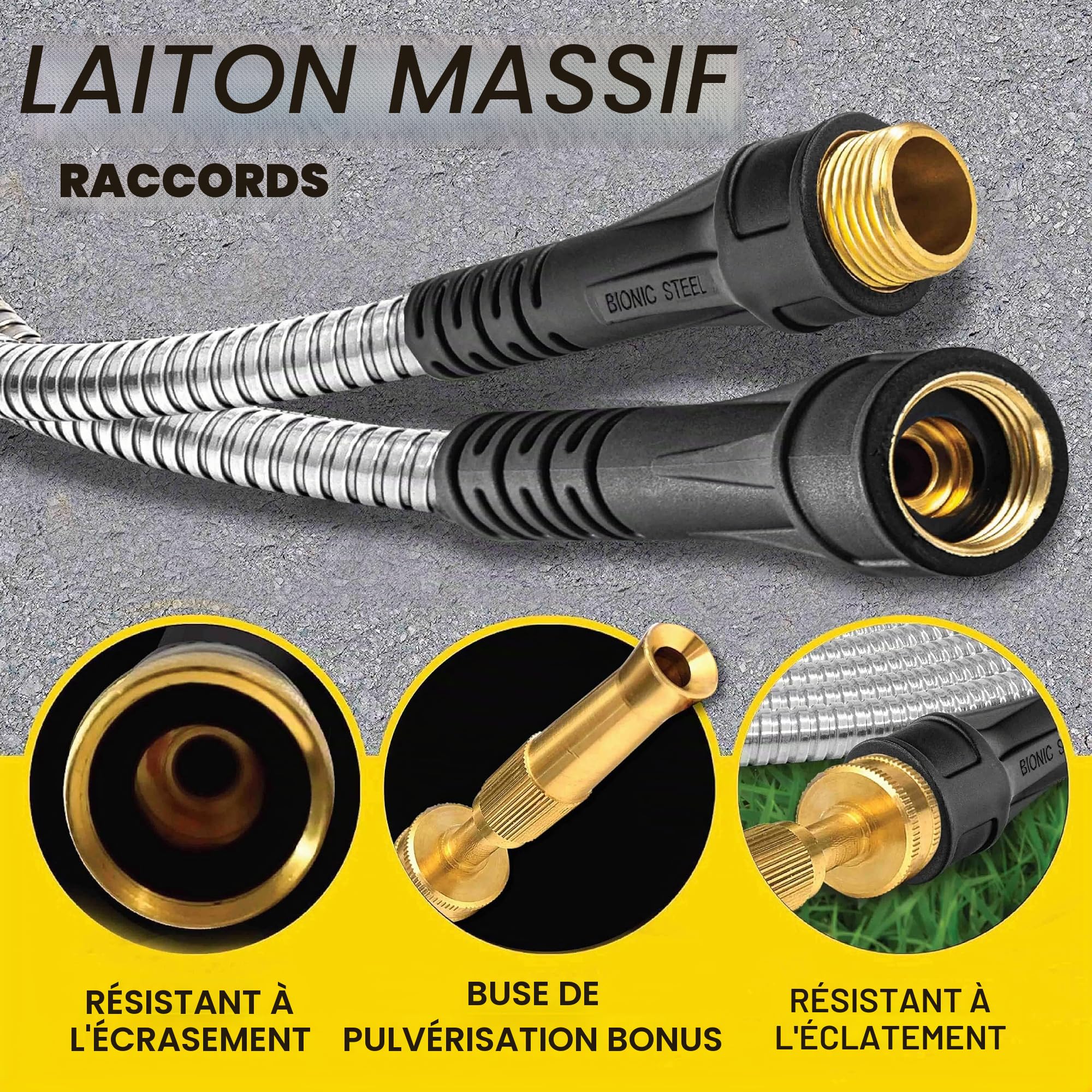 BIONIC STEEL Pro Tuyau d'arrosage - 304 métal 100 Pieds de Tuyau de Jardin 100' Acier Inoxydable