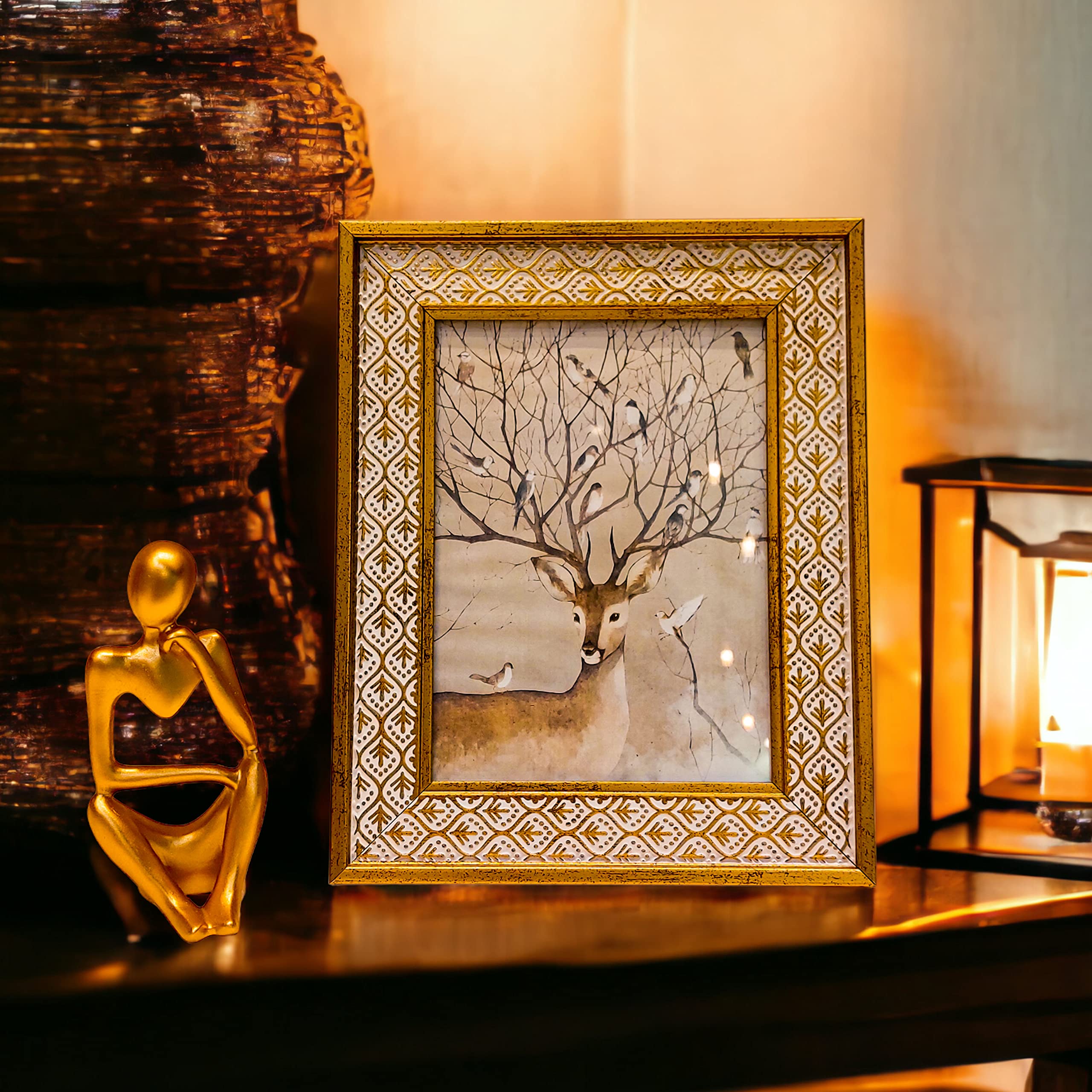 Art Street Premium 3D Table Top Photo Frame, Wooden Picture Frames For Home Décor, Office Desk, Bedroom & Living Room (White-Gold, Size 5x7 inch)