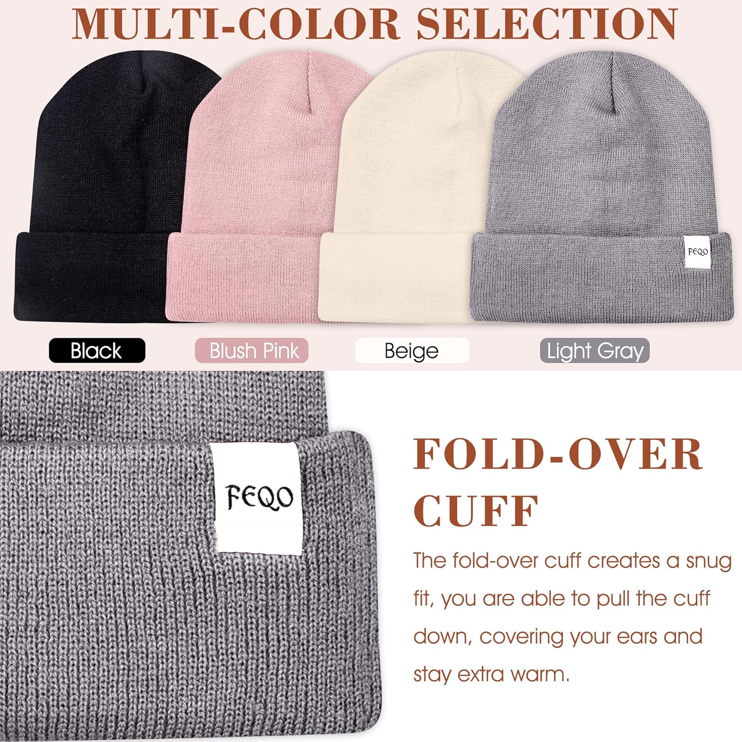 FEQO 4 Pack Satin Lined Beanie Hats Soft Silk Lined Beanies Knit Warm Cuffed Hats for Women Men - Image 5