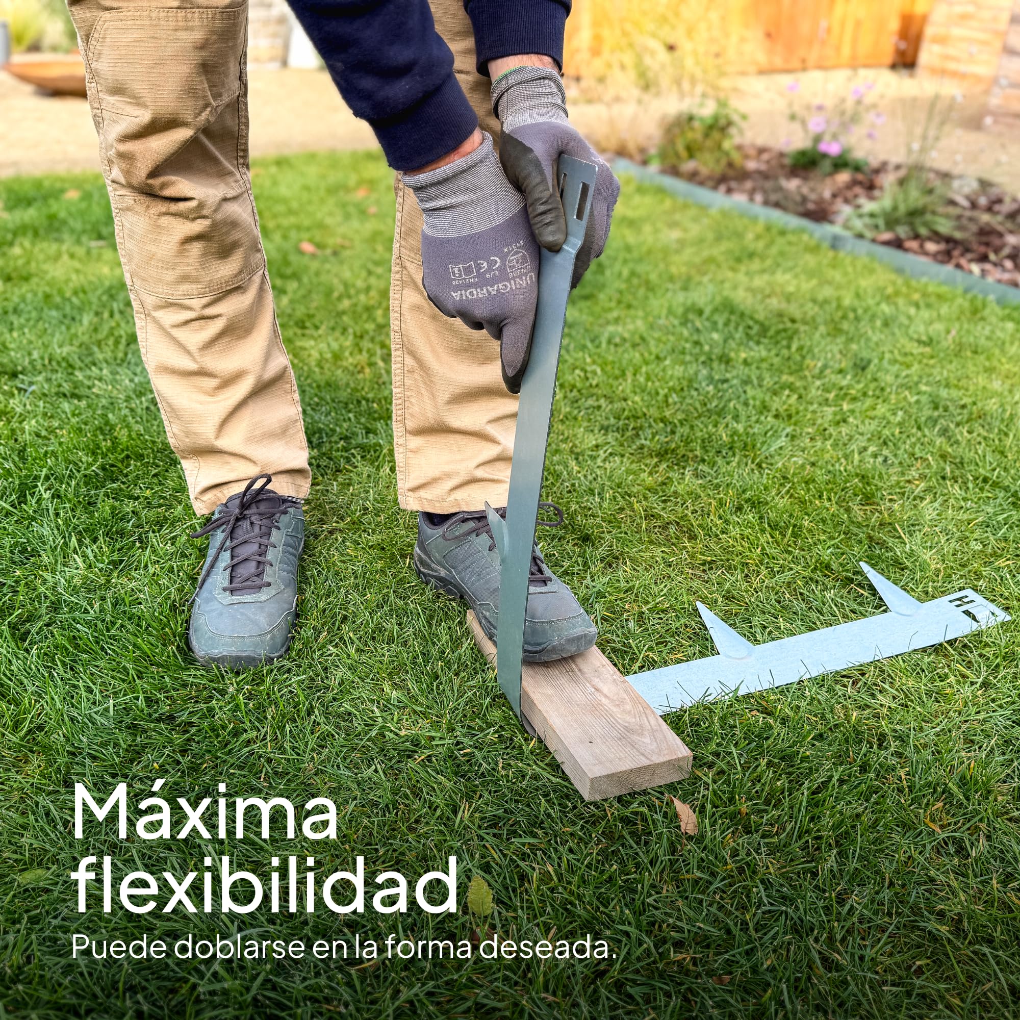 UNIGARDIA Borduras Jardín Flexible con Piquetas 10 m - Bordura Metálica de 15 cm de Altura - Fácil de Instalar - Separador Jardín Exterior con Guantes Incluidos - Acero Galvanizado