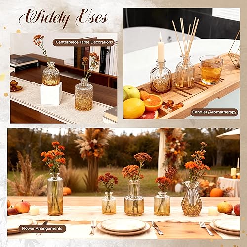 Miniatura 6 de Der Rose Juego de 12 jarrones de cristal ámbar, pequeños jarrones para flores, centros de mesa rústicos de boda y decoración del hogar
