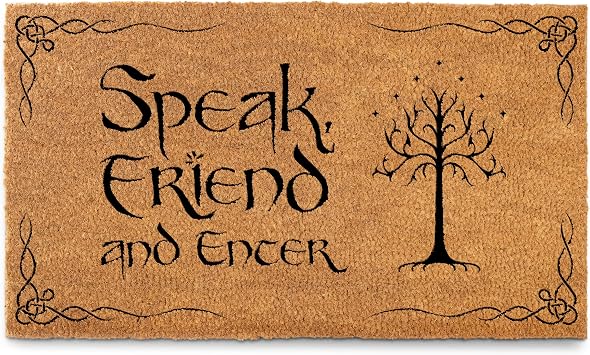 MAINEVENT Speak Friend and Enter Doormat 30x17 Inch, The Lord of the Rings Merchandise Welcome Mat Funny, Speak Friend and Enter Welcome Mat, LOTR Gifts, Lord of the Rings Decor, Funny Doormat | Non-Slip PVC Backing, No-bleed Stays Vibrant in Covered Outdoor Areas