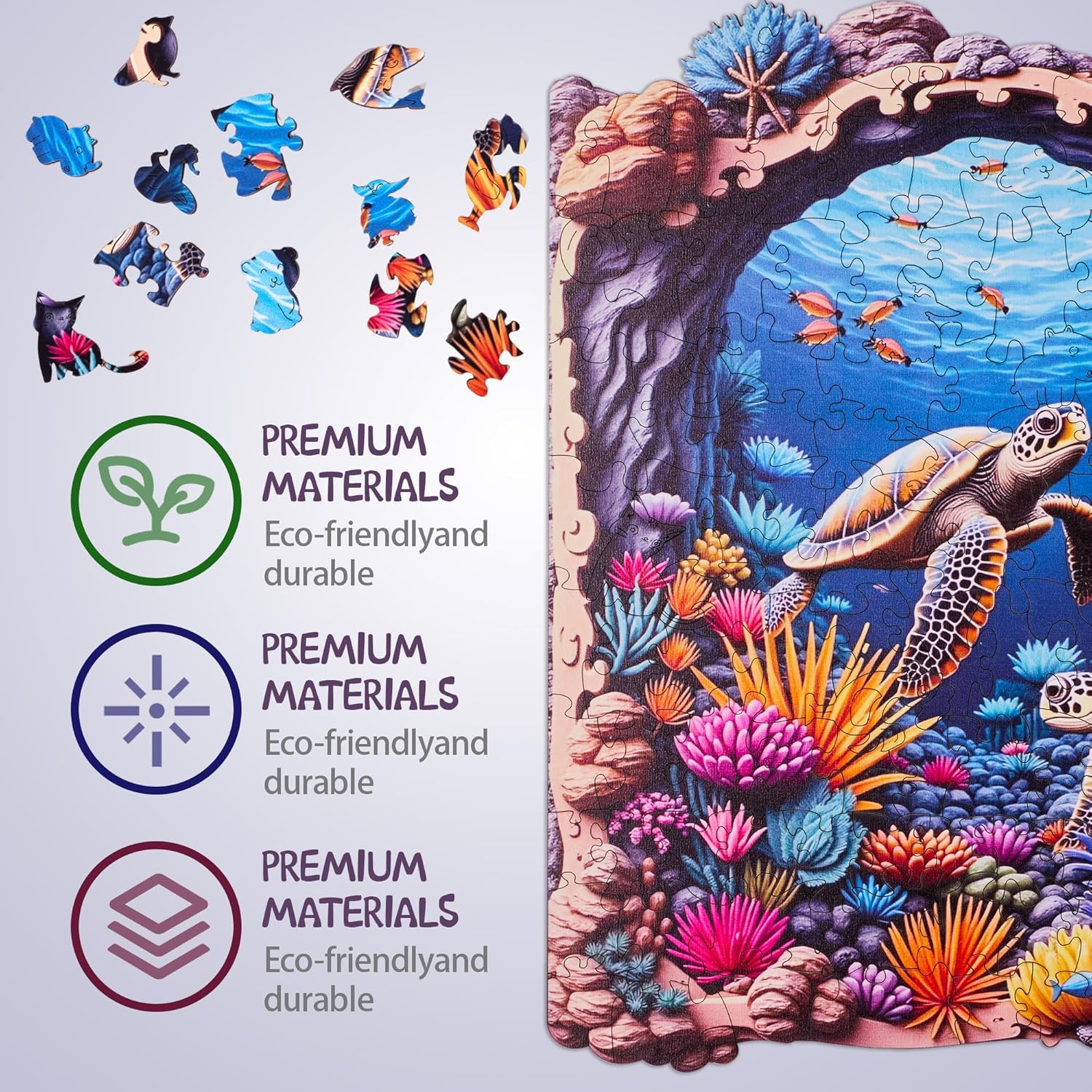 Wooden Puzzles for Adults, Deep Sea Puzzles with 3D Visual Effect (Ocean Turtle, Large)