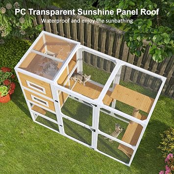 TIMHAKA Catio Outdoor Cat Enclosure, 70 inch Large Cat House, White