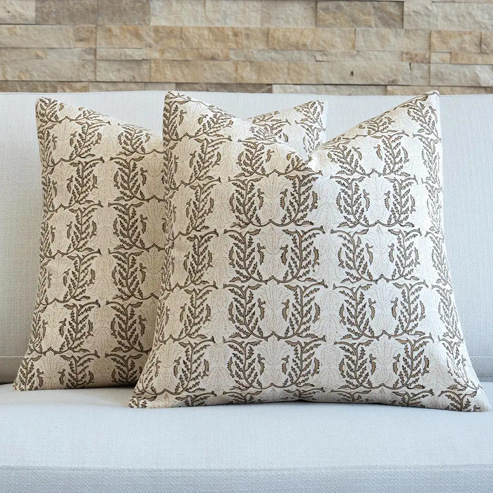 FIOUOVO Conjunto de 2 capas de almofada com estampa de blocos florais 45,7 x 45,7 cm, decoração de casa para sofá, sala de estar, quarto, conhaque marrom