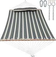Vista 11 de Hamaca para 2 personas de 12 pies para exterior, hamaca doble de tela acolchada al aire libre con barra separadora, almohada grande removible