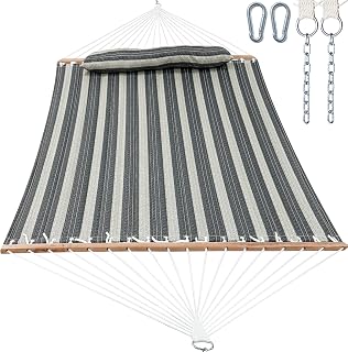 GAFETE 12ft 2 Person Hammock for Outside with Hardwood Spreader Bar