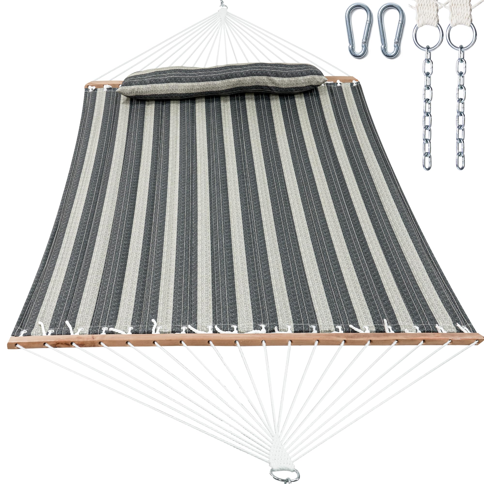 GAFETE 12ft 2 Person Hammock for Outside with Hardwood Spreader Bar