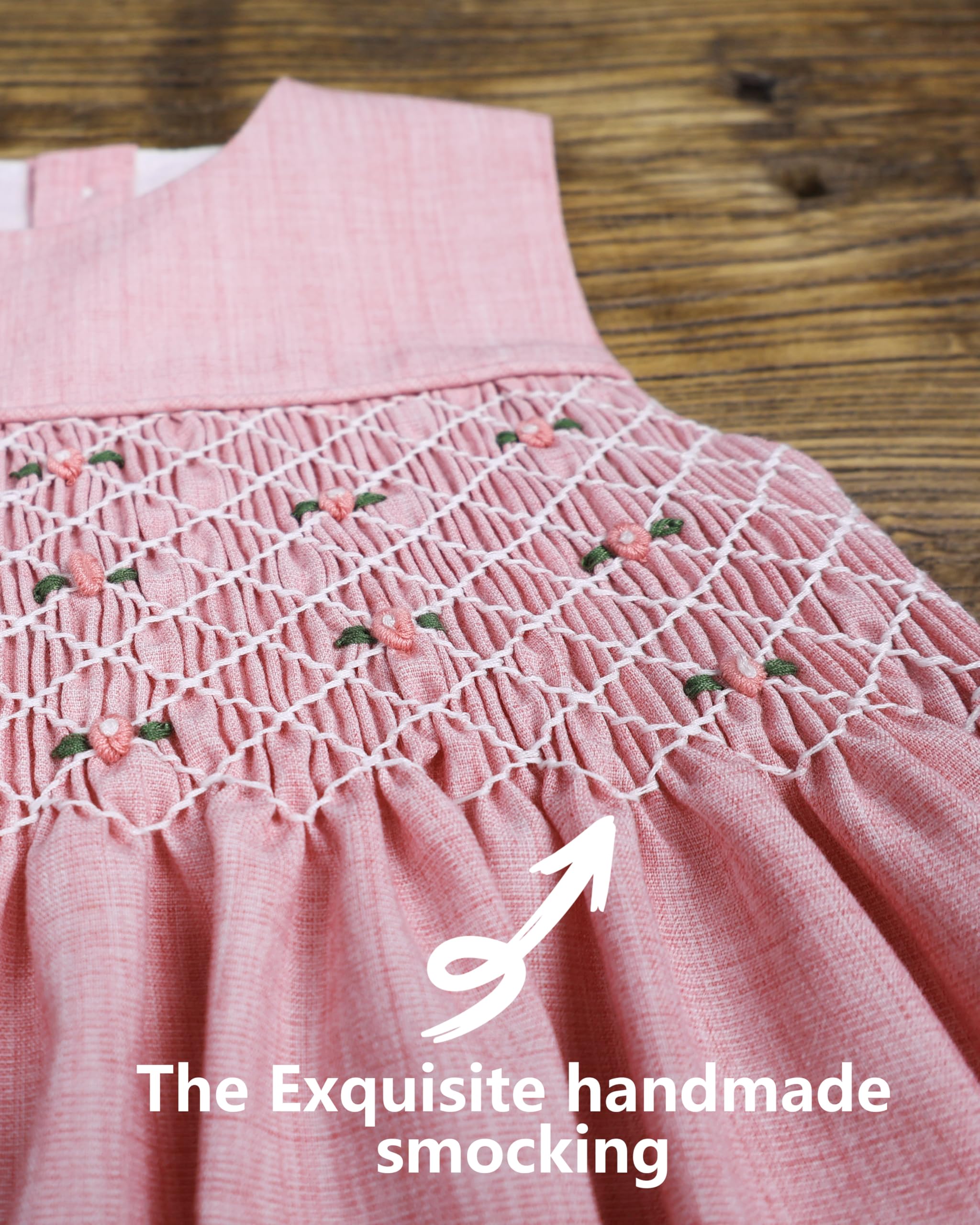 Twoflower Baby Mädchen Langarm Smocking Kleidung Kleinkind Herbst Floral gesmoktes Kleid Vintage Kleider für Weihnachten Geburtstag