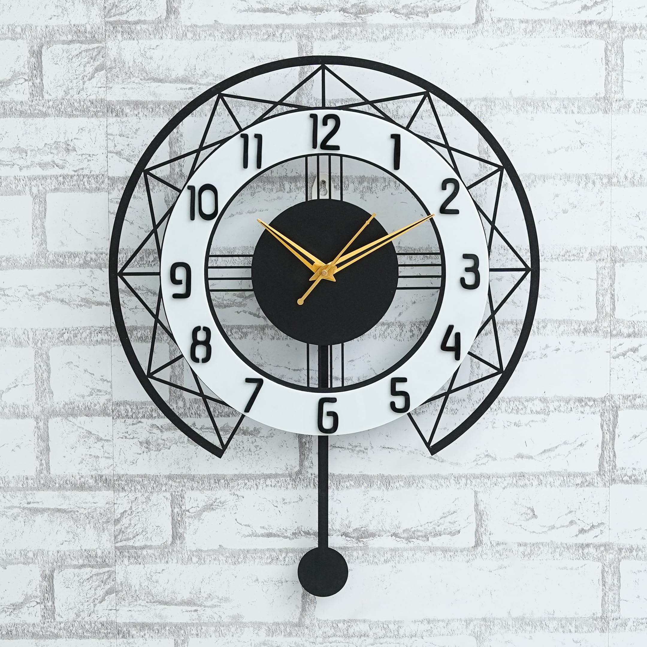 Pendulum Wall Clock for Living Room Stylish Latest | Metal Wall Watch for Office, Bedroom, Hall | Latest Big Size Morden Wall Decor for Home (15 Inch Matt Black)-image-37