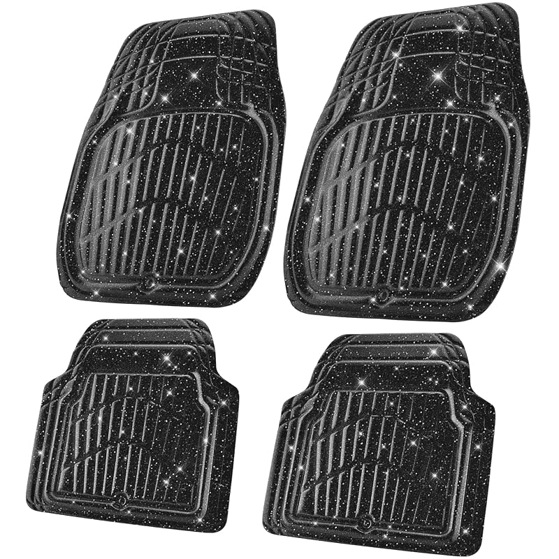 Tapete Automotivo CAR PASS em Couro PVC com Glitter, Estrutura 3D, Impermeável e Antiderrapante, Ajustável para Carros, SUVs, Picapes e Vans, Kit com 4 Peças
