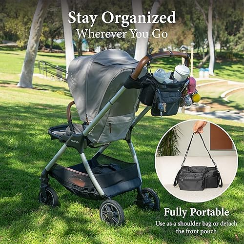 Miniatura 2 de Pharmedoc Organizador universal para cochecito con soporte para tazas, soporte para tazas, bolsillo para teléfono, bolsa desmontable con cremallera