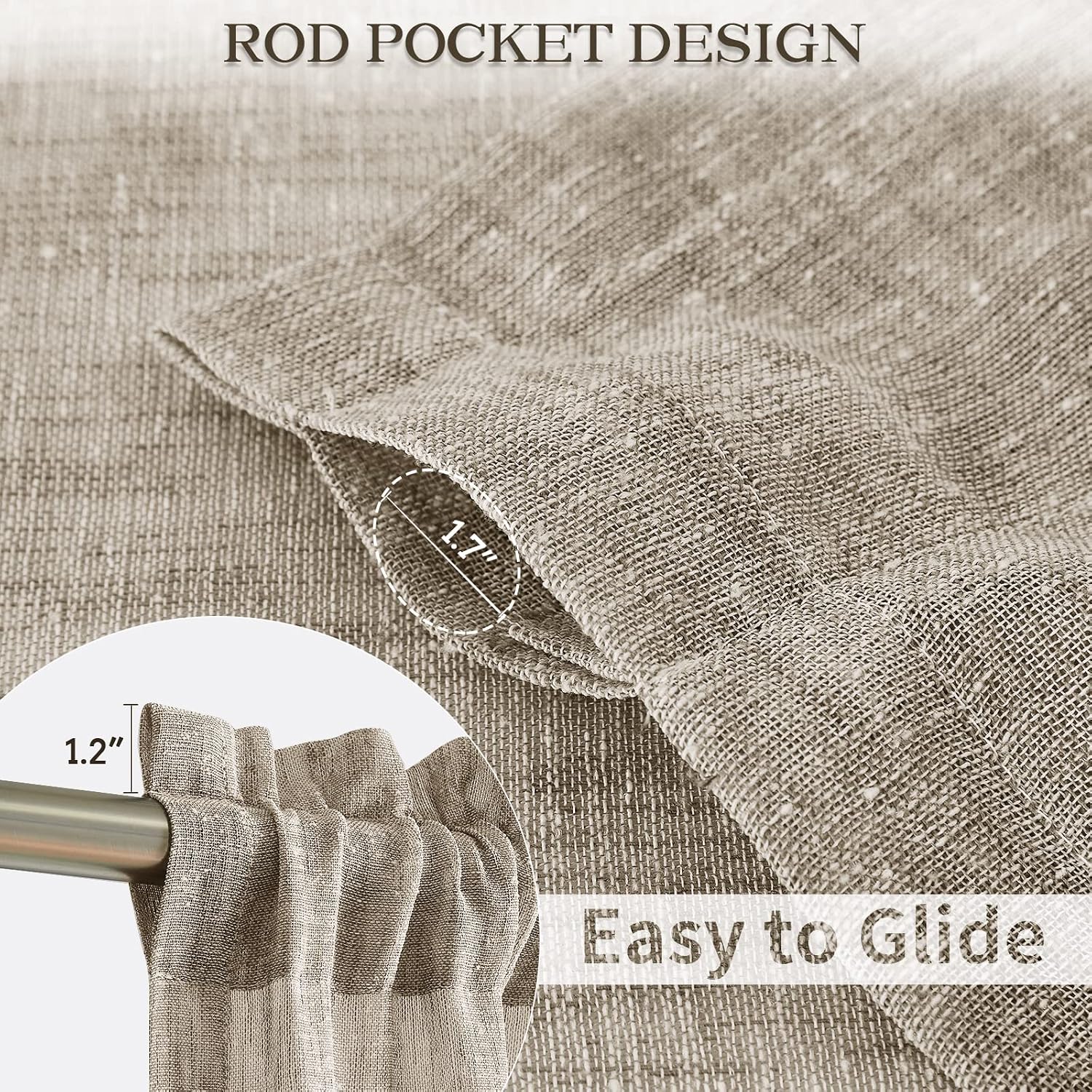Melodieux Tan Linen Sheer Curtains 84 Inches Long for Bedroom, Living Room Natural Flax Textured Light Filtering Rod Pocket Burlap Sheer Voile Drapes, 52x84 Inch, 2 Panels