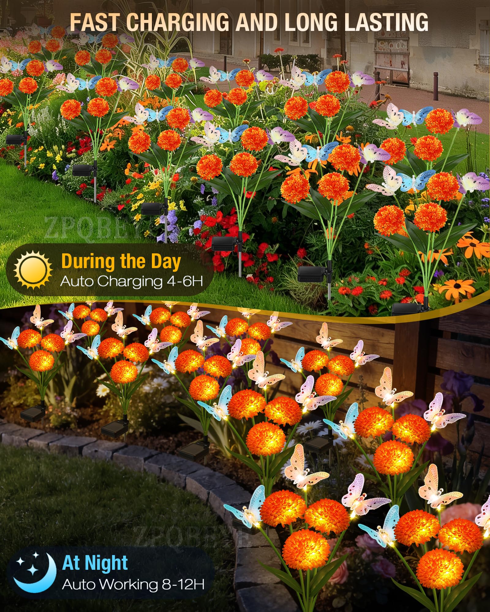 Luces solares de jardín para exteriores, impermeables, decorativas, paquete de 3 luces de mariposa oscilantes con 9 flores grandes, luces solares para decoración de jardín exterior, patio