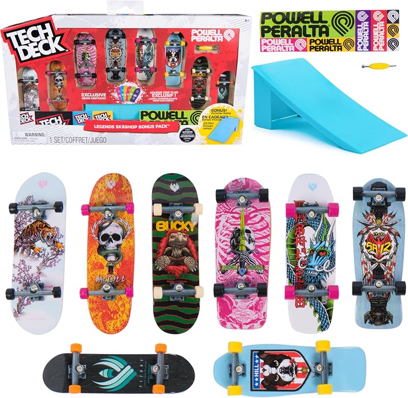 Tech Deck Powell Peralta Sk8shop Bonus Pack Customizable Fingerboards Set | Customize 8 Boards with Skate Tool, Mini Ramp for Epic Tricks, Fidget Skateboard Toy Gifts for Kids & Collectors Ages 6