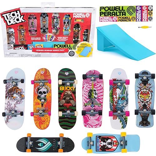 Tech Deck, Powell Peralta Legends SK8Shop Bonus Pack with Ramp, Collectible and Customizable Mini Skateboards, Kids Toys for Ages 6 and up
