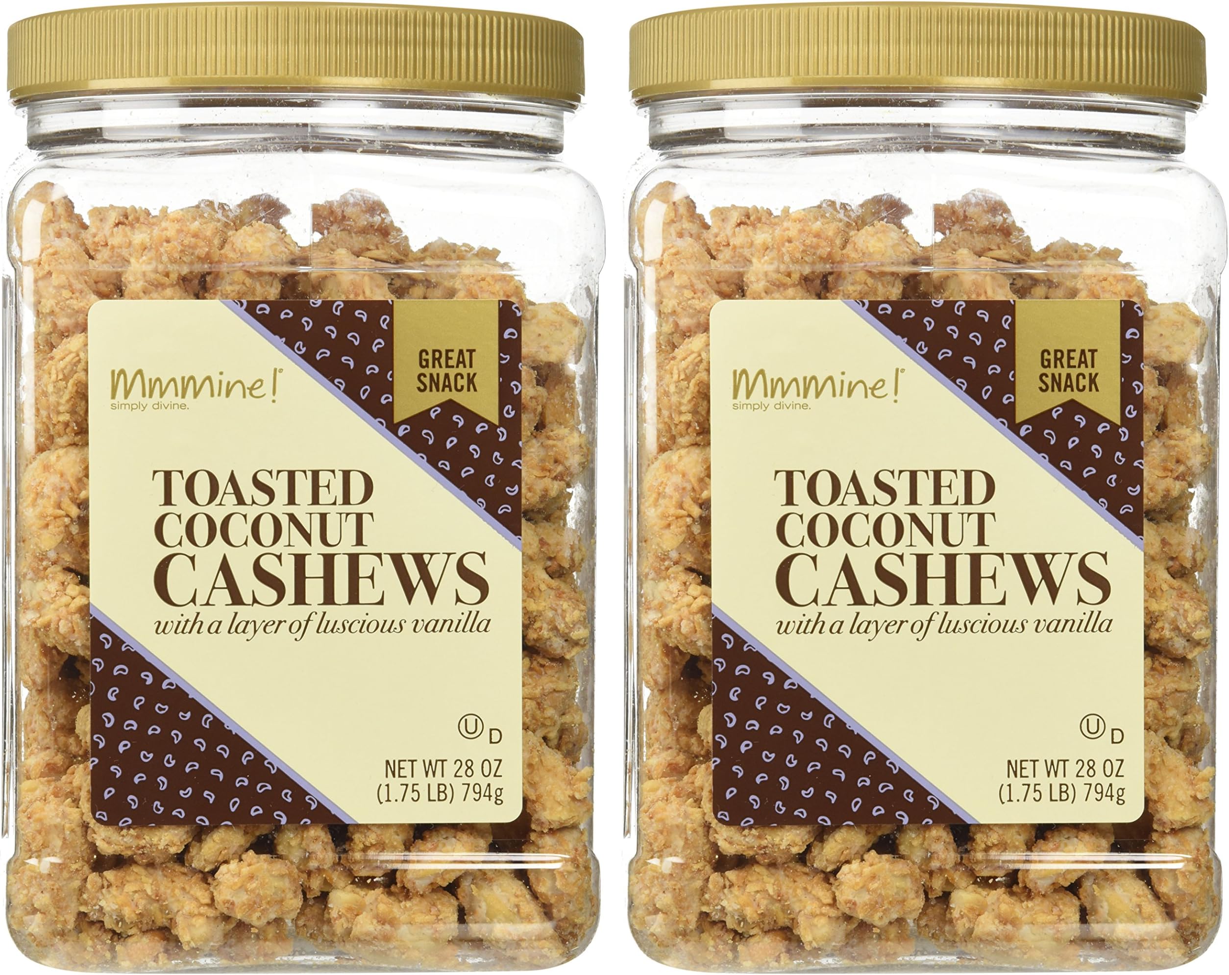 56 ounces Mmmime Toasted Coconut Cashews 2 Fresh Factory sealed 28 oz. Containers