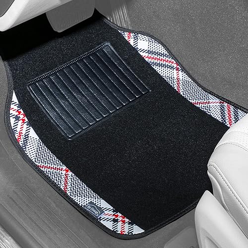 Miniatura 2 de FH Group Alfombrillas de coche  Alfombras a cuadros para automóvil, ajuste universal, alfombrillas de piso de automóvil, alfombrillas multiusos para