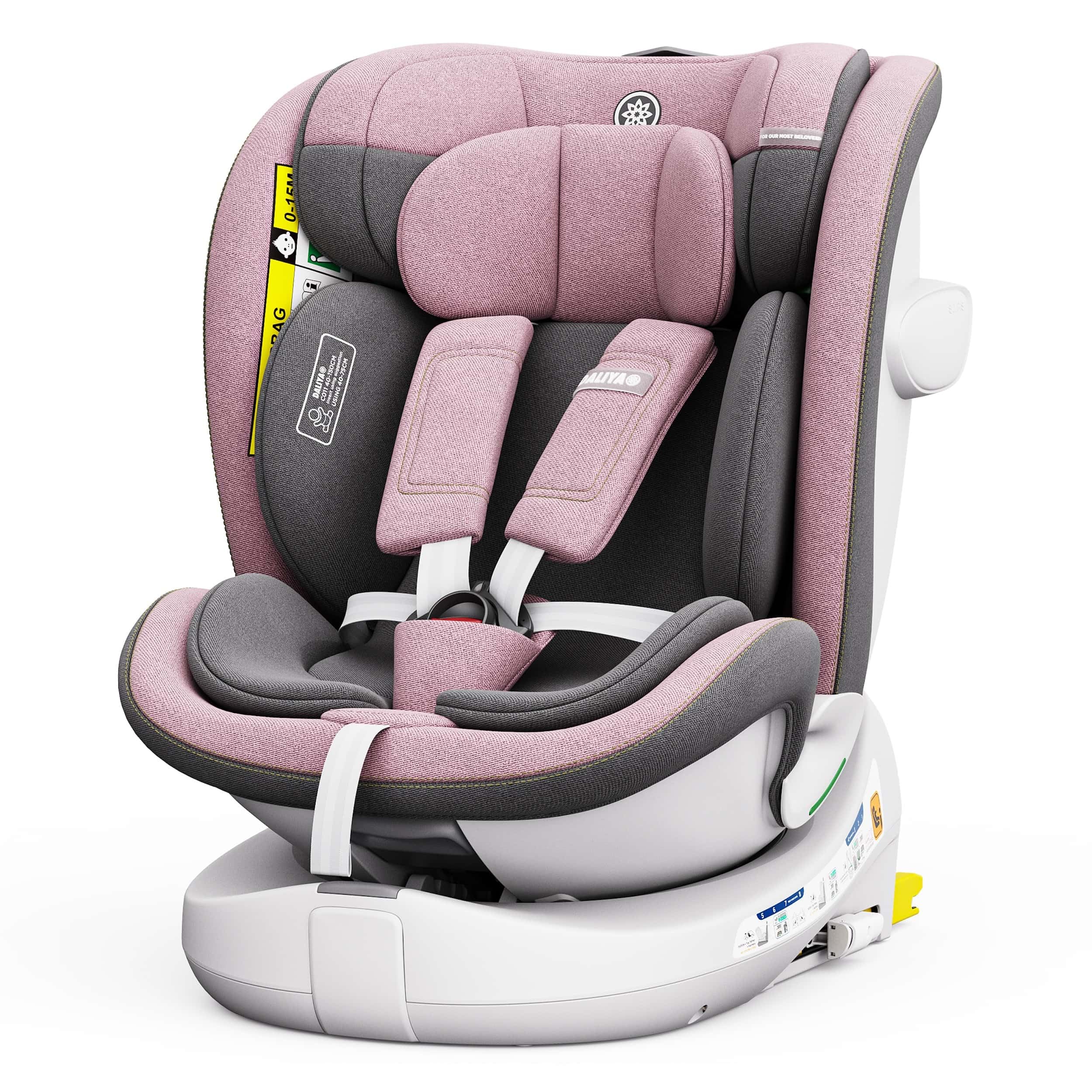 Daliya® Kindersitz ROTAZIONE | I-SIZE 40-150 cm | 8 Pos. | Isofix | (SIP) | Top Tether | 360° | 5 Punkt Gurt | Gruppe 0+ / I/II/III 0-36 KG | Neueste Zulassungs UN ECE Reg. 129 (Rosa)