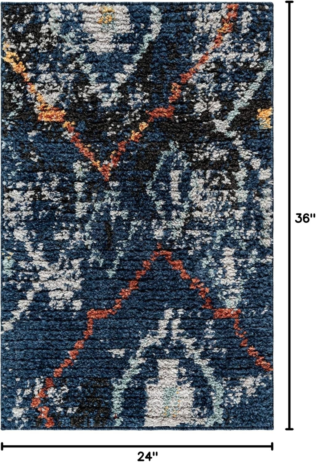 Rugs.com Morocco Collection Rug – 2' x 3' Navy Blue High-Pile Rug Perfect for Living Rooms, Large Dining Rooms, Open Floorplans