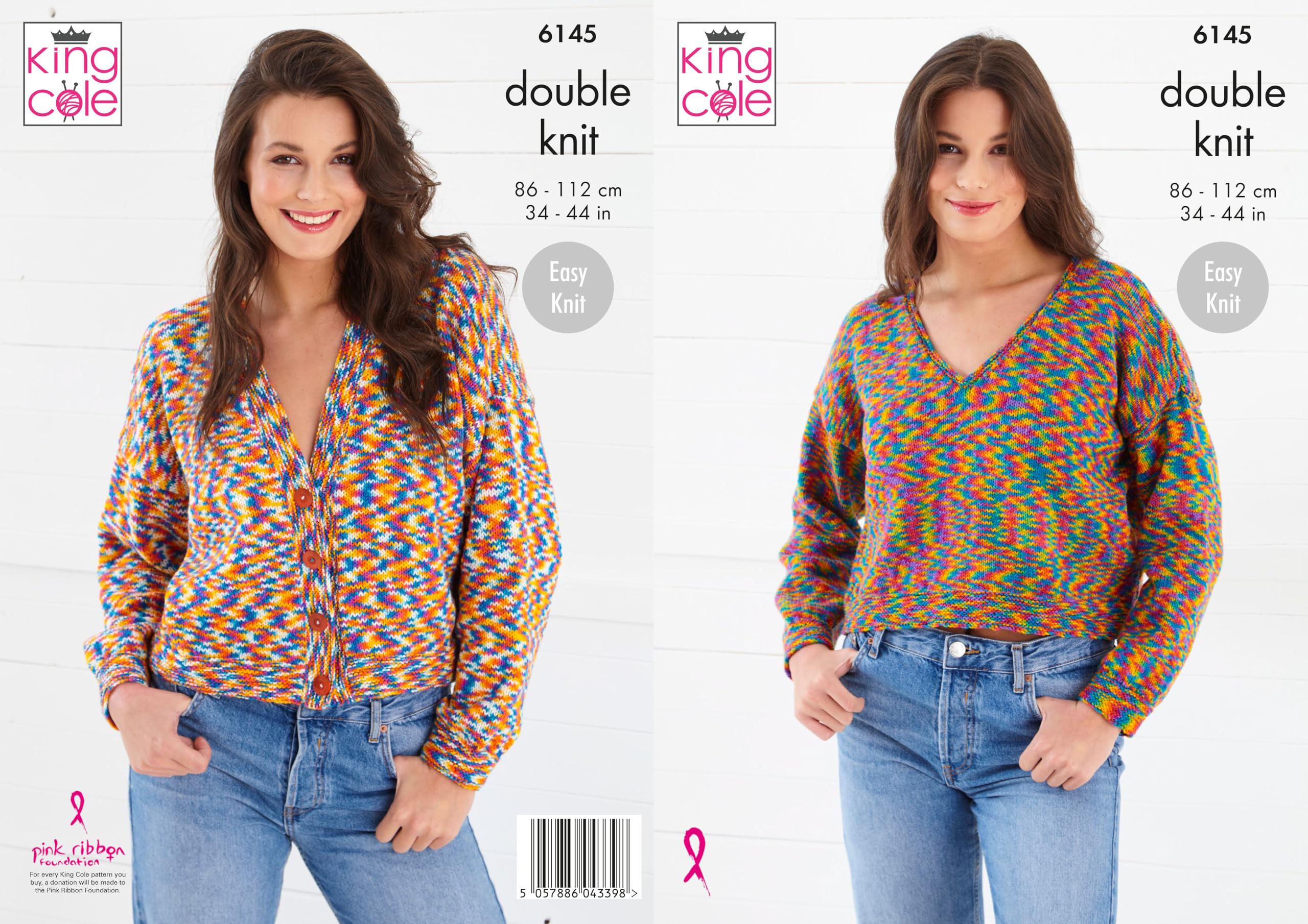 King Cole Women’s Double Knit DK Knitting Pattern Ladies Sweater & Cardigan 6145
