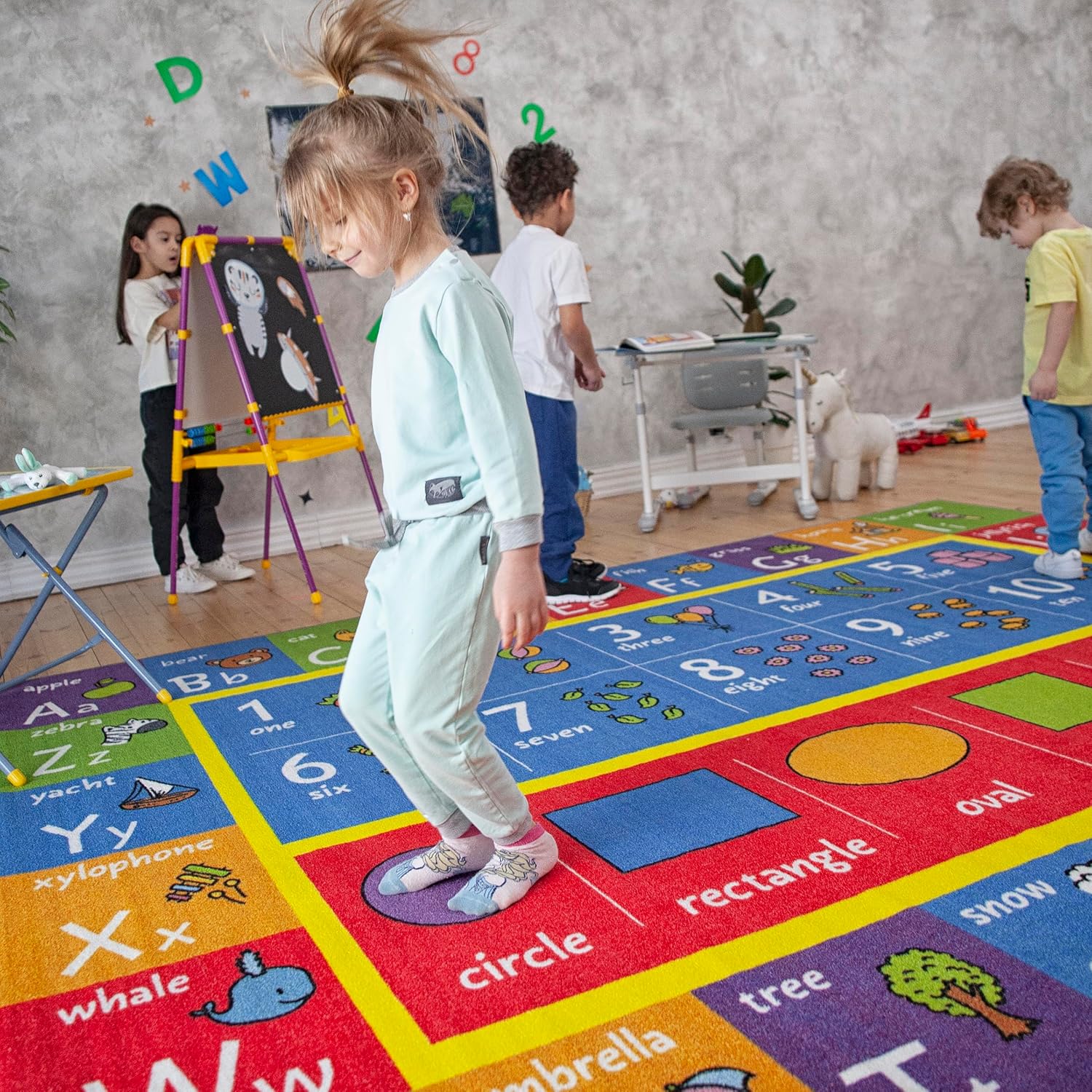 KC Cubs: Educational Rug: ABC Alphabet, Numbers & Shapes - 8x10' Playmat - Interactive Play, Activity Area Carpet, Bedroom-Classroom, Baby-Toddler-Kid