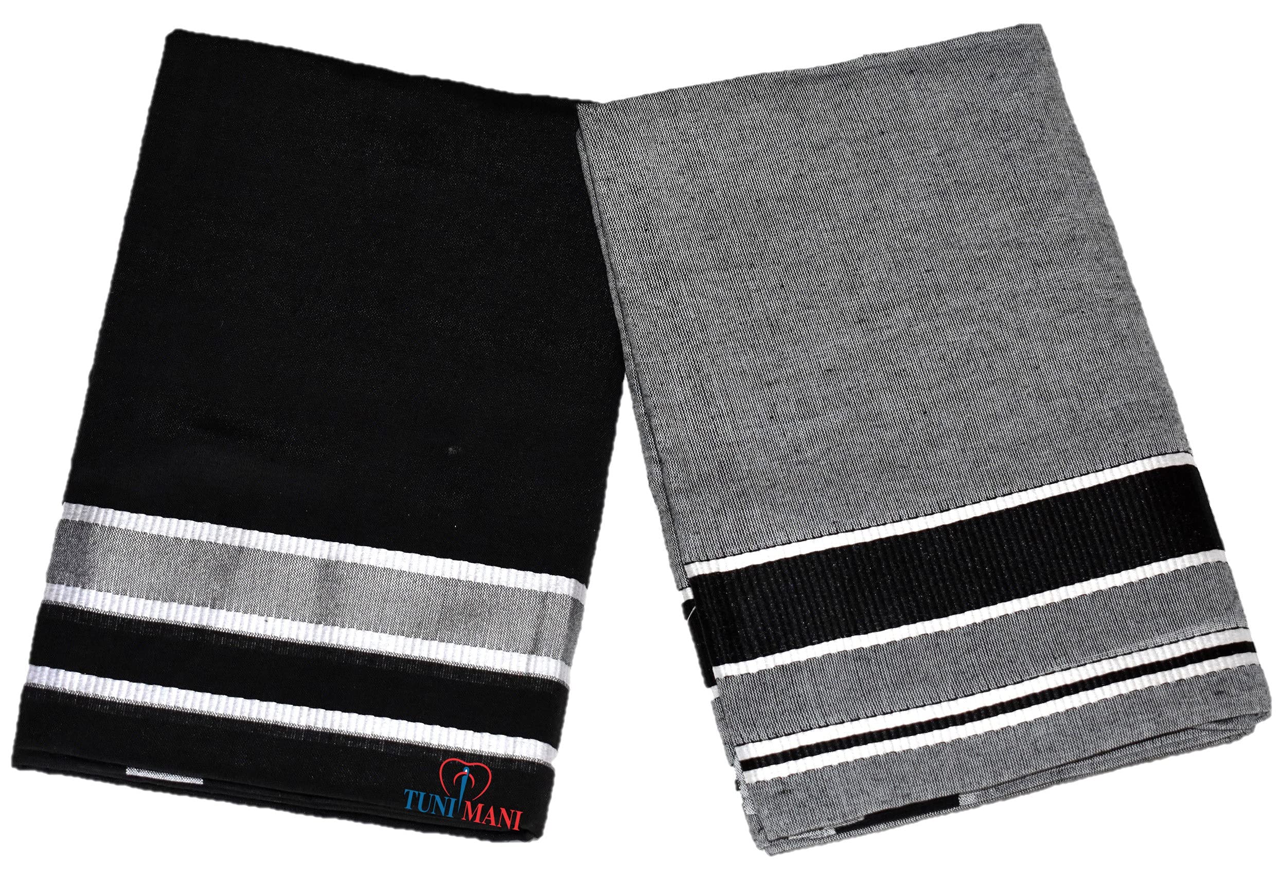 Men's Cotton Dhoti, Length-2.0meter, Height 1.20mtr / (Black & Grey)-image-2