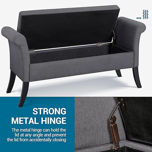 Miniatura 5 de Topeakmart Banco de almacenamiento moderno otomano de almacenamiento con brazos enrollados, reposapiés de pasillo, reposapiés con tapa para