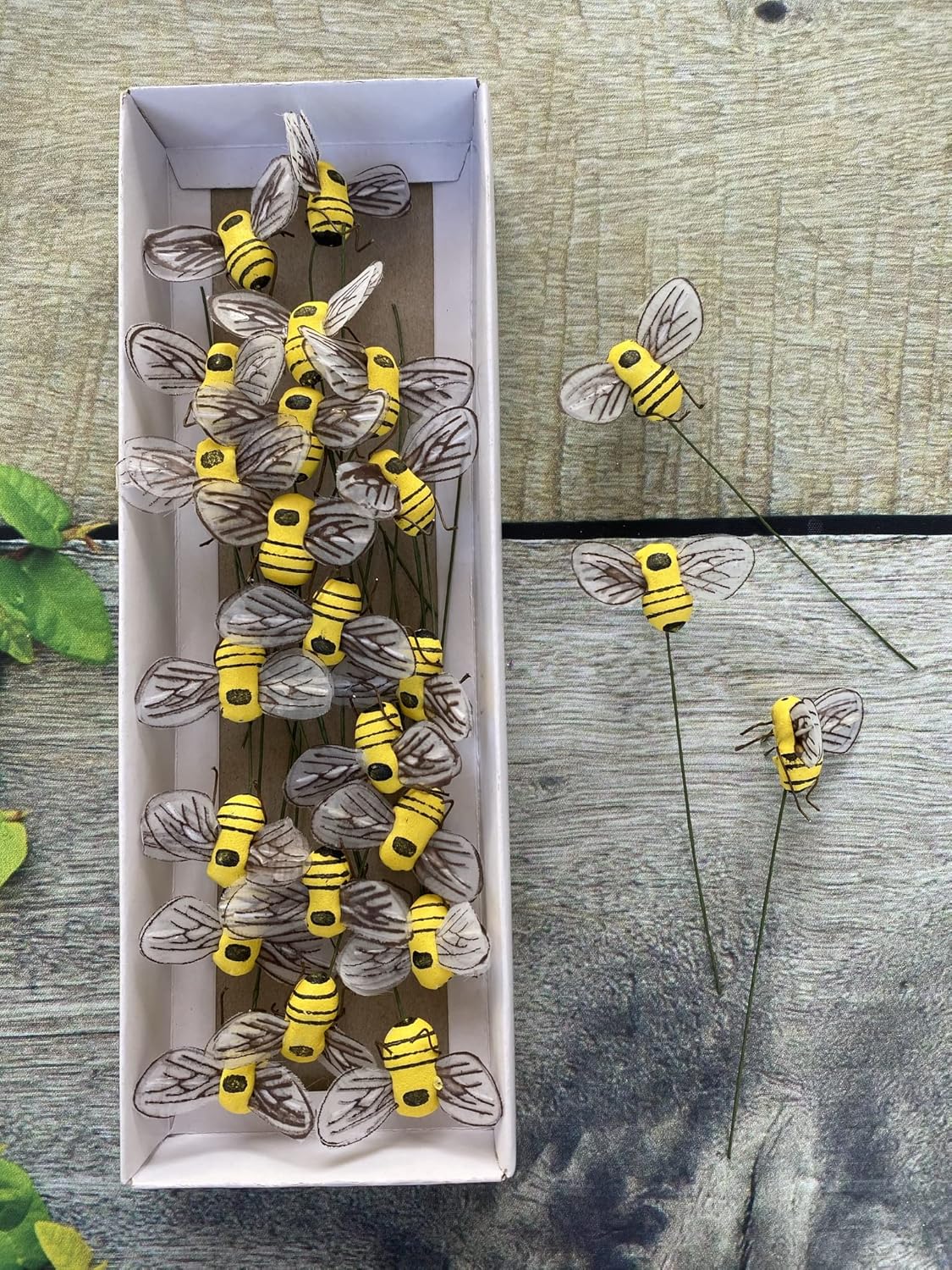 24 PCS Realistic Artificial Yellow Bumble Bee Floral Picks with Wire for Crafting, Faux Mushroom Honey Bee for Flower Arrangement Wreath Beehive Decoration Babee Party Favor Cupcake Topper
