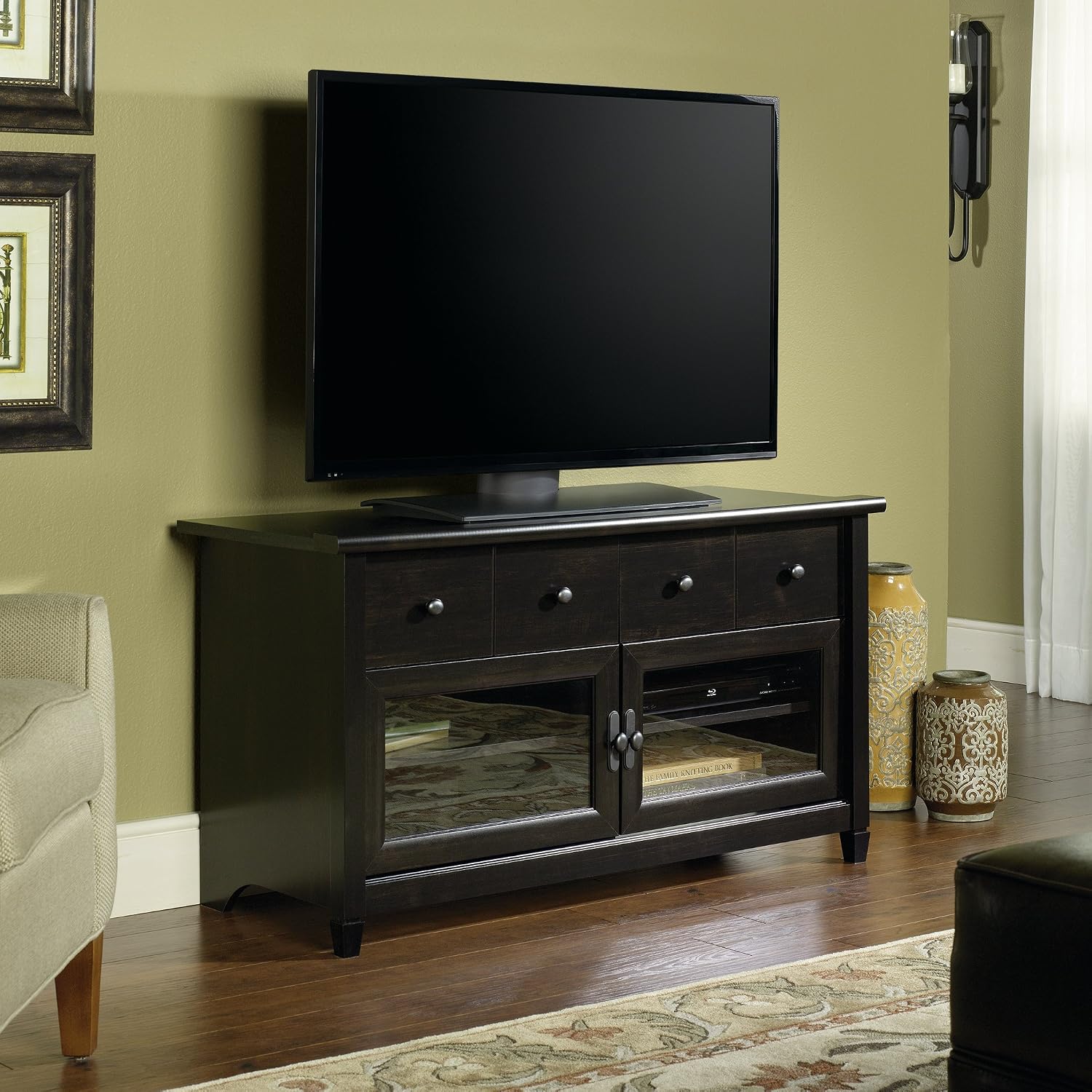 Sauder Edge Water Panel Tv Stand, For TV's up to 42", Estate Black finish