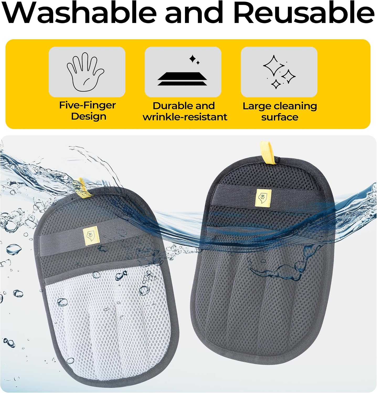 2Pcs Pet Hair Removal Glove – Reusable 5-Finger Electrostatic Fur Remover for Cats & Dogs – Washable Multi-Surface Cleaning Glove (2Pcs_Black & Gray)