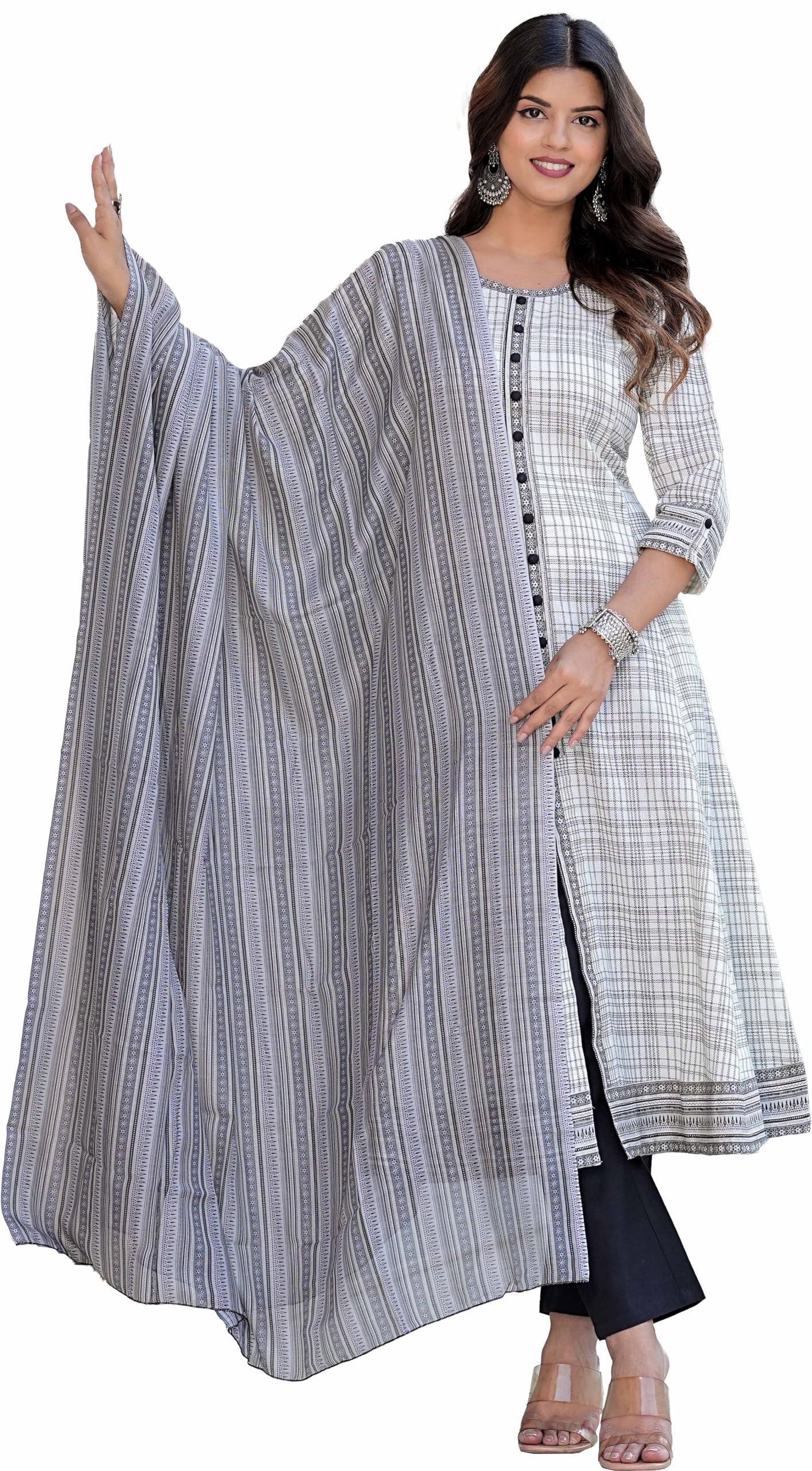 yash gallery Women's Cotton Slub Geomatrical Printed Anarkali Kurta & Duptta-picture-51