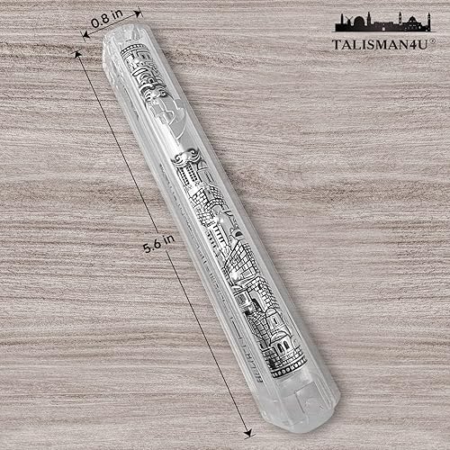 Miniatura 6 de TALISMAN4U Jerusalén - Funda transparente para mezuzá con voluta, adorno de plata, espinillera hebrea, clásica, Israel, Judaica, impermeable, para