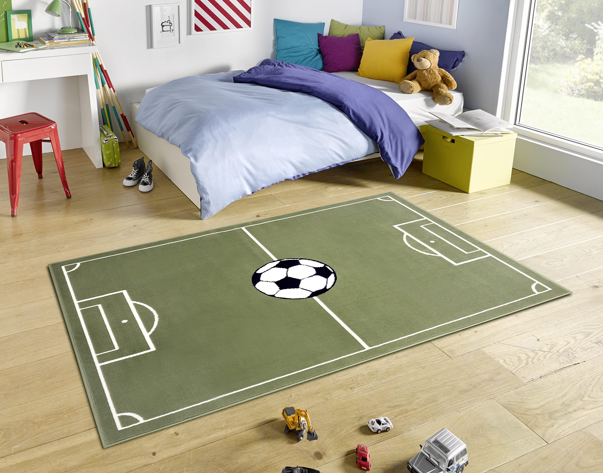 Hanse Home Adventures - Alfombra Infantil de Pelo Corto, diseño de fútbol, 80 x 150 cm, Color Verde