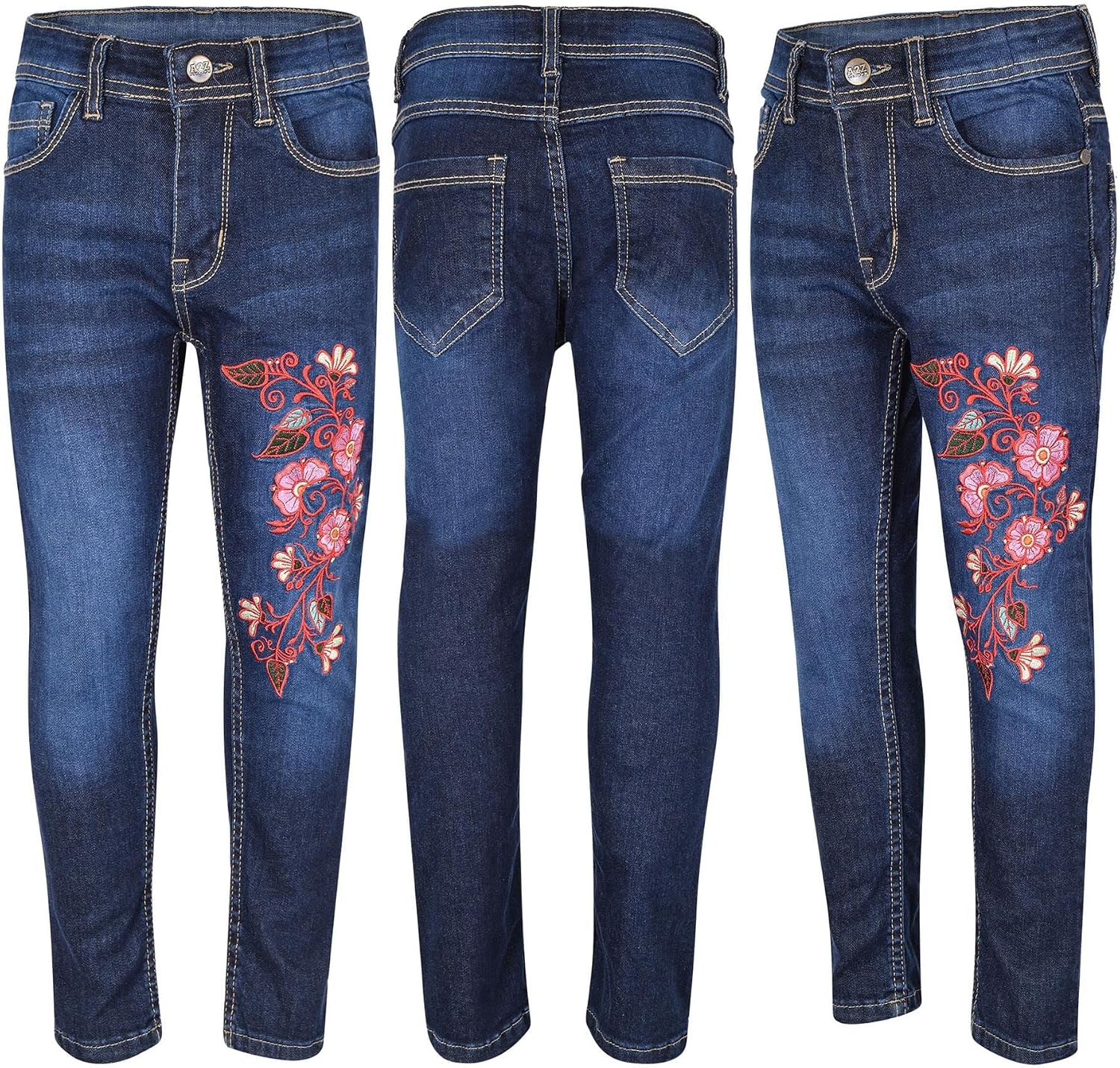 A2Z 4 Kids Girls Stretchy Embroidered Denim Jeans Faded Fashion Jeggings Comfort Skinny Pants Stylish Age 5-13 Years