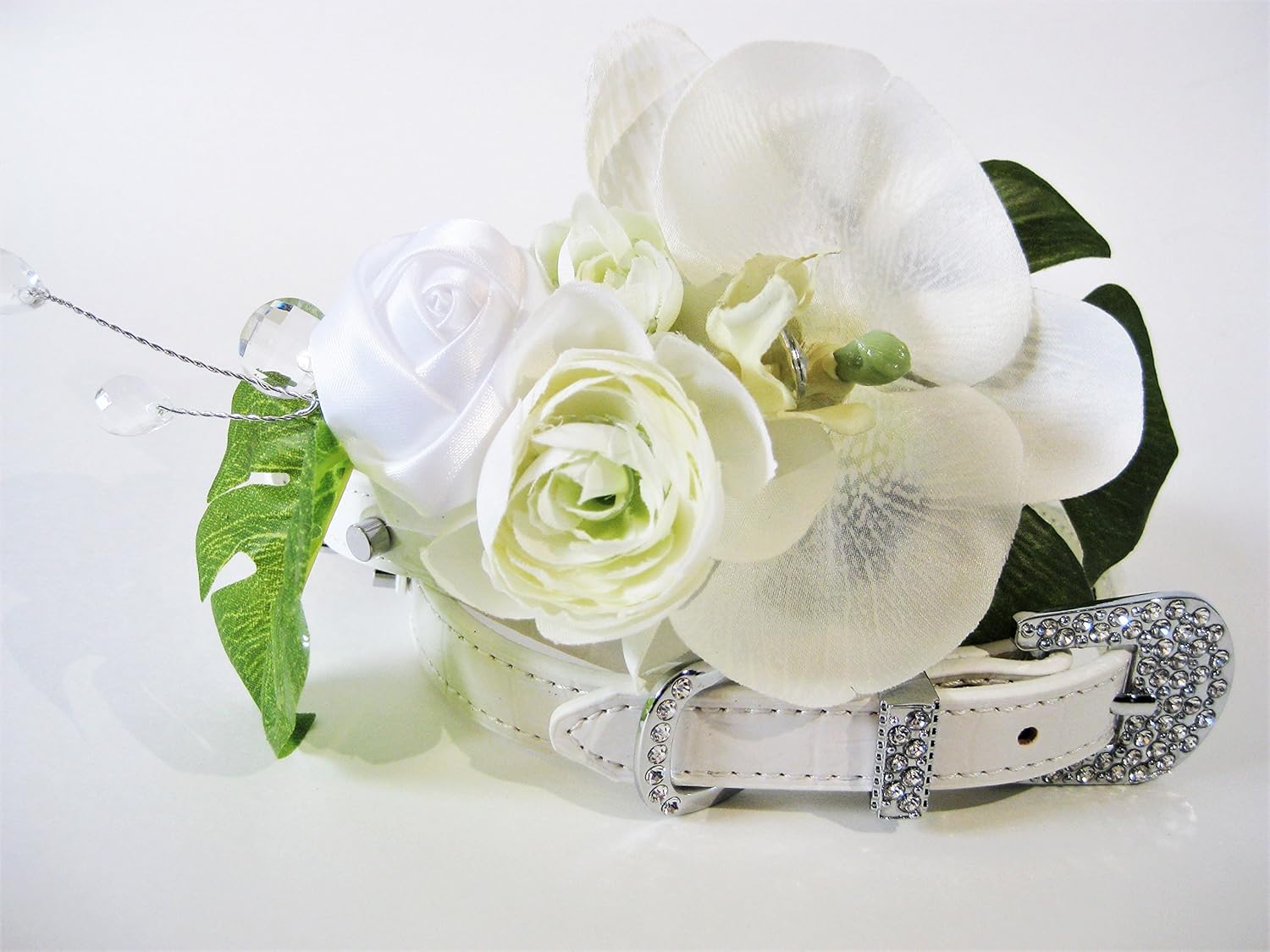 House of Furbaby Wedding Flower Dog Collar | White Wedding | Flower Dog Collar | Matching I Do Leash | The Wild Orchid (Collar w/Leash- Rose, XL- 15-19" Neck)