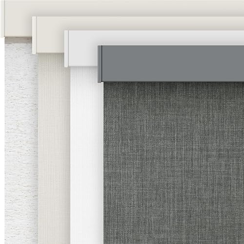 AOSKY Linen Roller Blinds Shades for Indoor Windows Pull Down Cordless Blackout Black Out Window Shade 20 Inch Blinds for Home Dark Grey