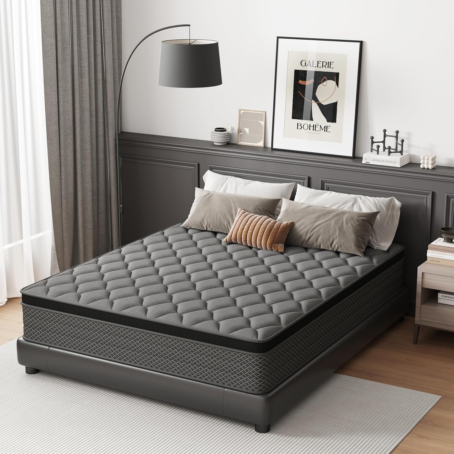 King Size Mattress, 12 Inch King Size Hybrid Mattress in a Box with Independent Spring, Pressure Relief, Medium Plush Feel with Motion Isolating, CertiPUR-US Certified, Fiberglass Free King 12 Inch